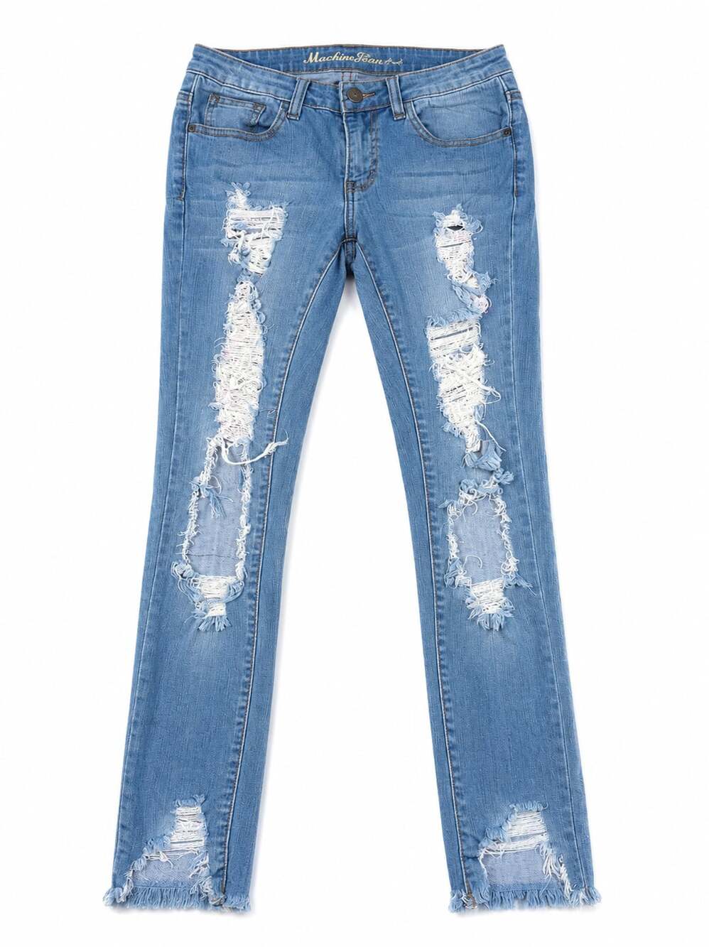 Machine Jeans Womens Distressed Skinny Jeans with Frayed Hem